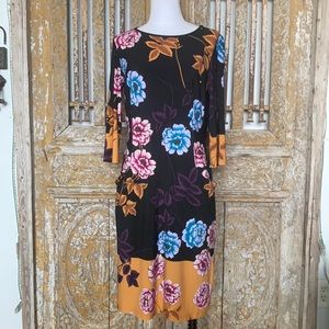 Joseph Ribkoff Black/Multi Floral Print 3/4 Sleeve Sheath Dress 203500 NEW 10
